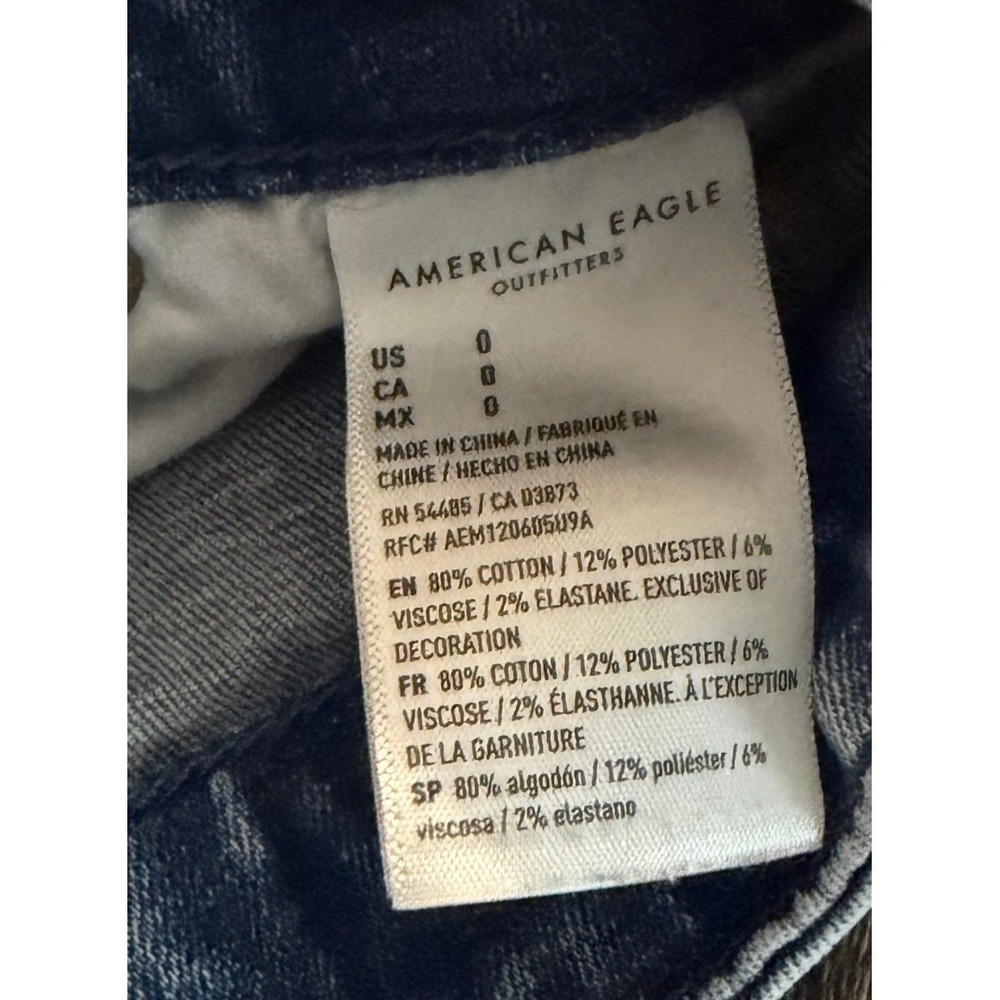 American Eagle Dark‎  Wash Distressed Denim Shorts High Rise Cutoff Women 0 Y2K - Picture 5 of 7